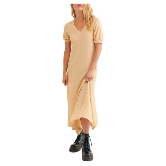 Free People Beach Midi Dress Women's Medium Montauk Sweater Yellow Simi Sheer - Picture 1 of 7